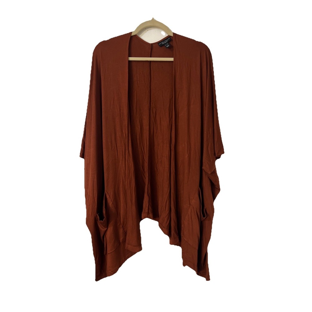 Susan Graver Weekend Women's Open Short Sleeve Cardigan Size XL Petite Brown